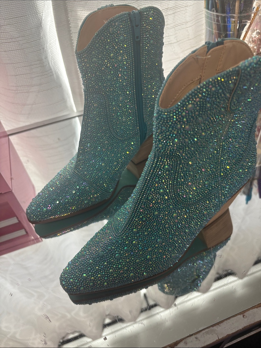 Betsy Johnson Teal Crystal Embellished Women’s Ankle Boots